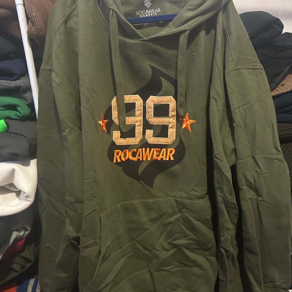 Rocawear Dark Green Hoodie with Orange Accents
